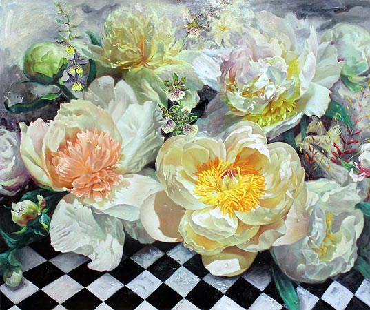 Zoe Feng nz flower art oil on board 